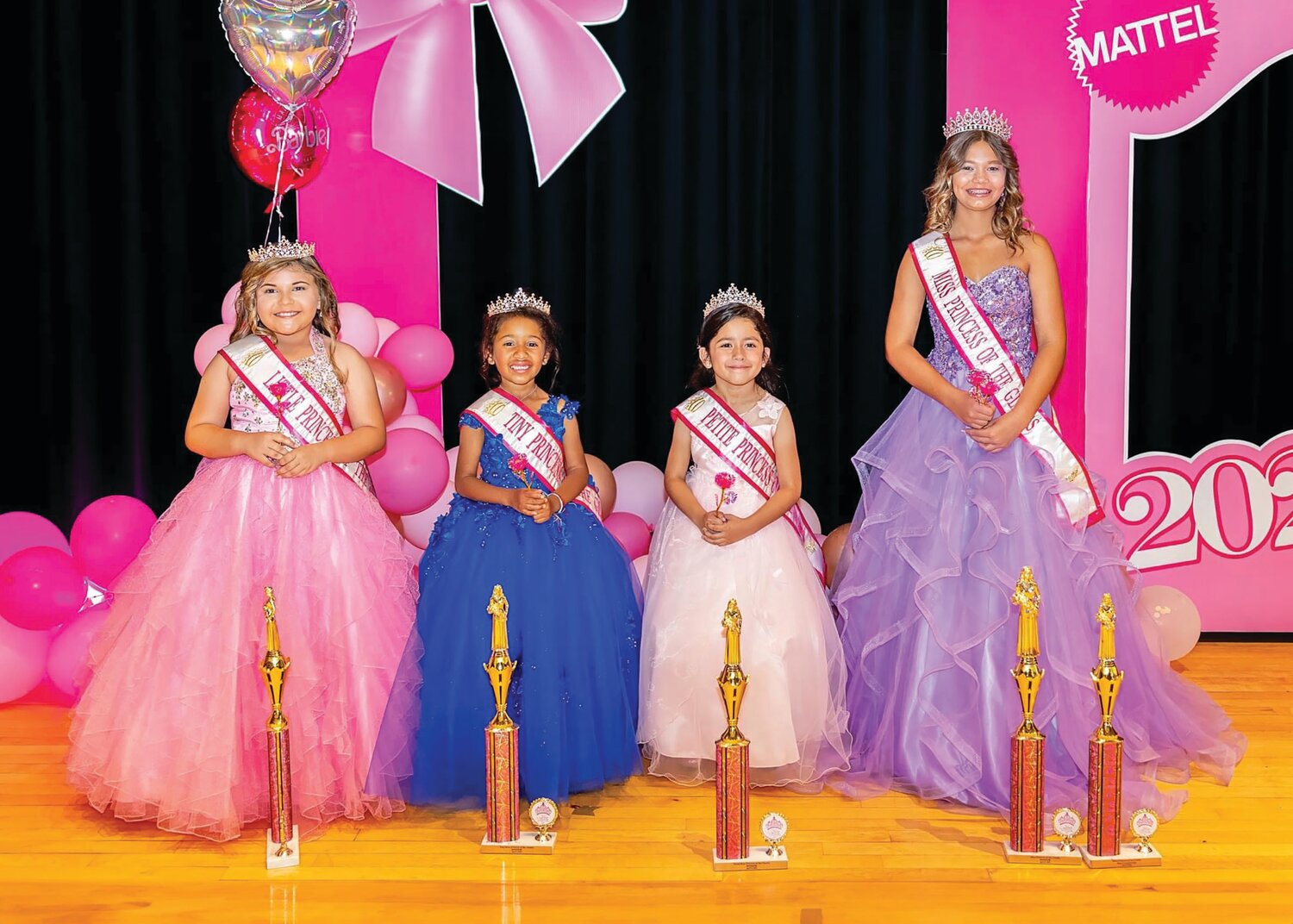 Left to right are: 2024 Little Princess of the Glades Zoey Branaman, Tiny Princess of the Glades Connie Holligan, Petite Princess of the Glades Mila Margarito was crowned, and the 2024 Miss Princess of the Glades Kaylianne Vanerbaan. [Photo by Brenda Whitehead Photography]